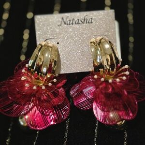 Natasha Couture Gold and Pink Floral Earrings